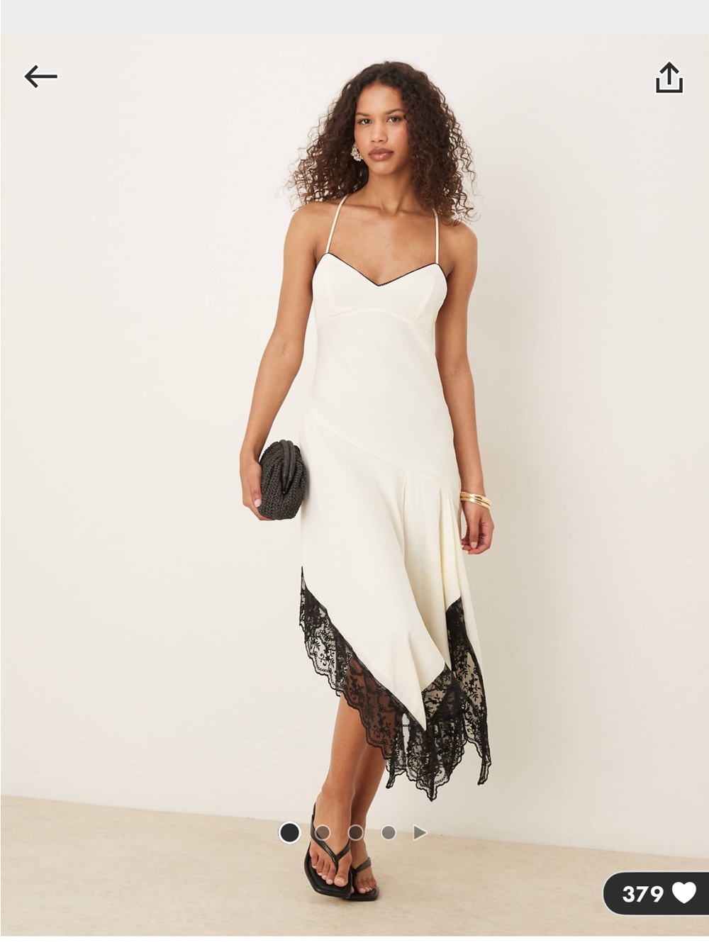 ASOS Cream Asymmetrical Midi Skirt with Black Lace Trim